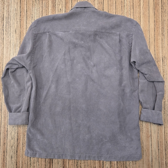 Van Heusen Button Down Mens Medium 15-15 1/2 Gray Long Sleeve Soft Suede - Picture 9 of 10